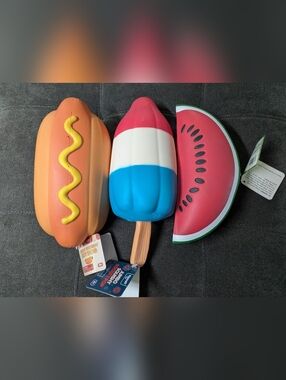 Jumbo Summer Squishy Sensory Toy Trio - Hotdog, Rocket Pop, Watermelon
